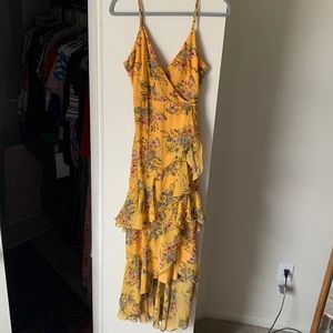 Yellow gold floral ruffle maxi dress
